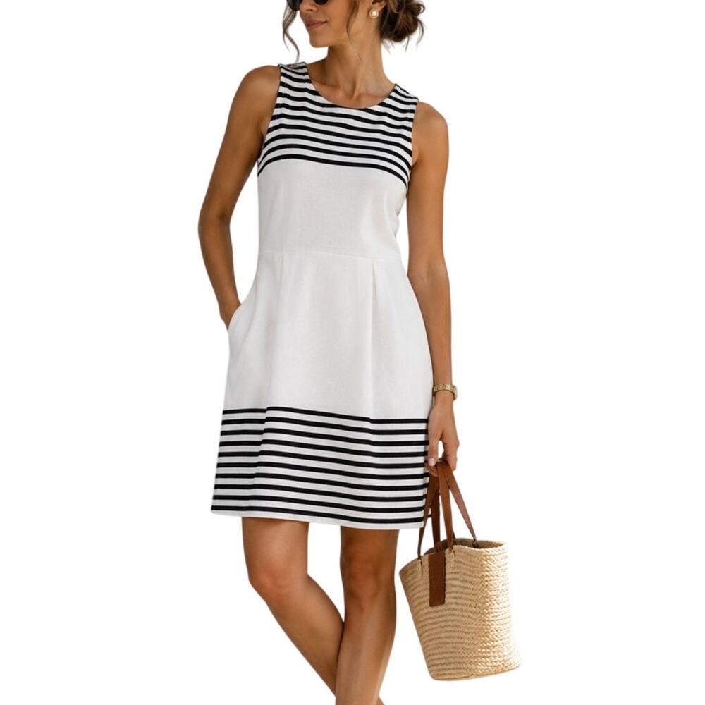 Madewell Versa Striped Fit Flare Midi Dress Small Coastal Prep Nautical Yacht
